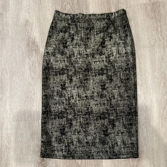 Black Gold Textured Pencil Skirt Stretch Fitted Midi Size S - Picture 2 of 4